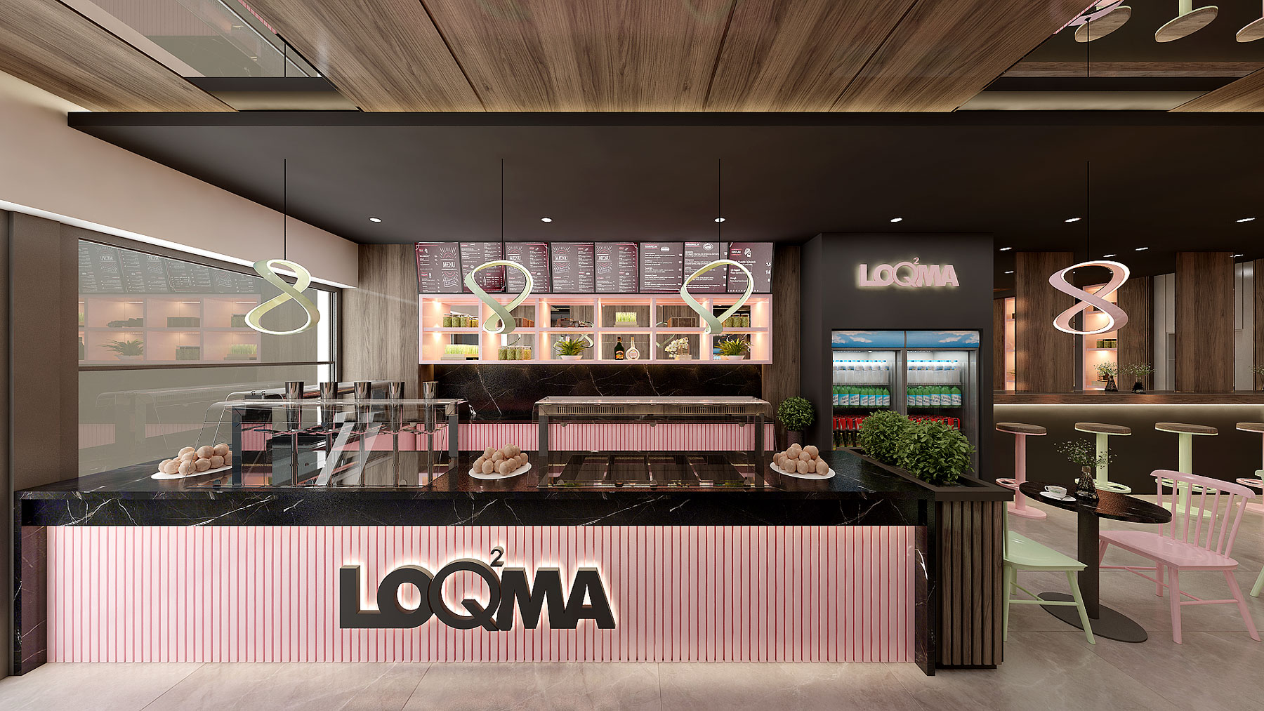 Modernes Café Interior mit hochwertigem Design und Beleuchtungskonzept
